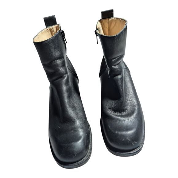 Vtg Y2K Nine West Black Leather Chunky Block Heel Inner Zip Ankle Boots Sz 6 - Picture 2 of 9
